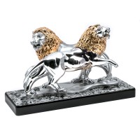 Statua in resina argentata & oro "coppia leoni"